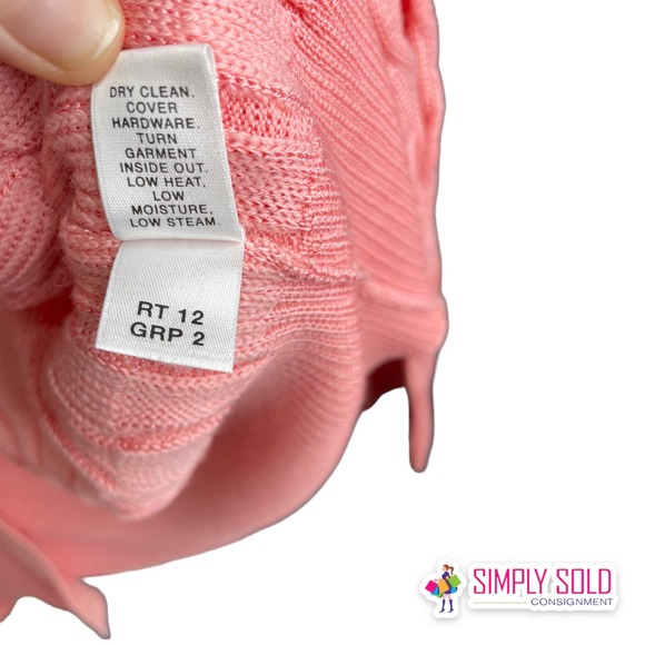 St. John Women's Cardigan Sweater Long Sleeve Button-Up Pink Knit Wool Cable M - Picture 10 of 14